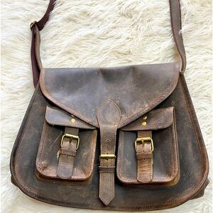 Komal C Brown Leather Saddle Bag Purse